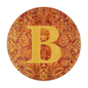 Planche À Découper Fleurs rouge et jaune doré Wm Morris avec initiale