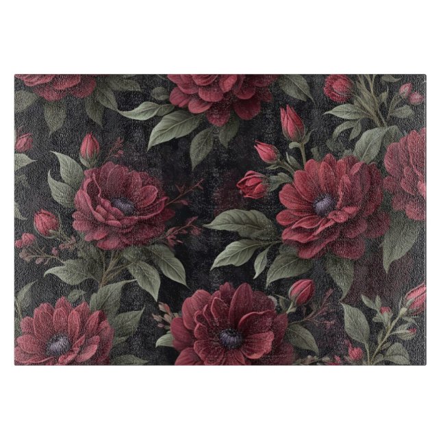 Planche À Découper Fleurs rouges bourguignonnes gothiques (Devant)
