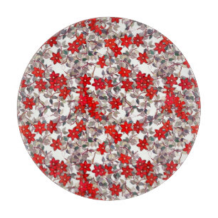 Planche À Découper Fleurs rouges et feuille de gris argenté