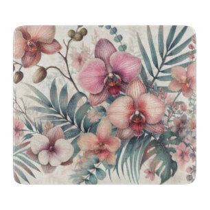 Planche À Découper Fleurs tropicales et aquarelle feuille
