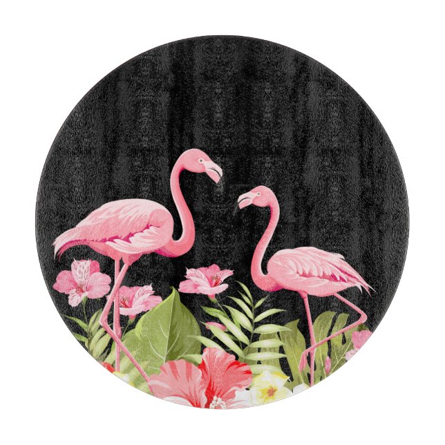 Planche À Découper Fleurs tropicales et flamants roses (Devant)