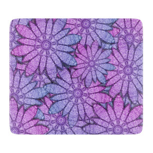 Planche À Découper Fleurs violettes amusantes en verre