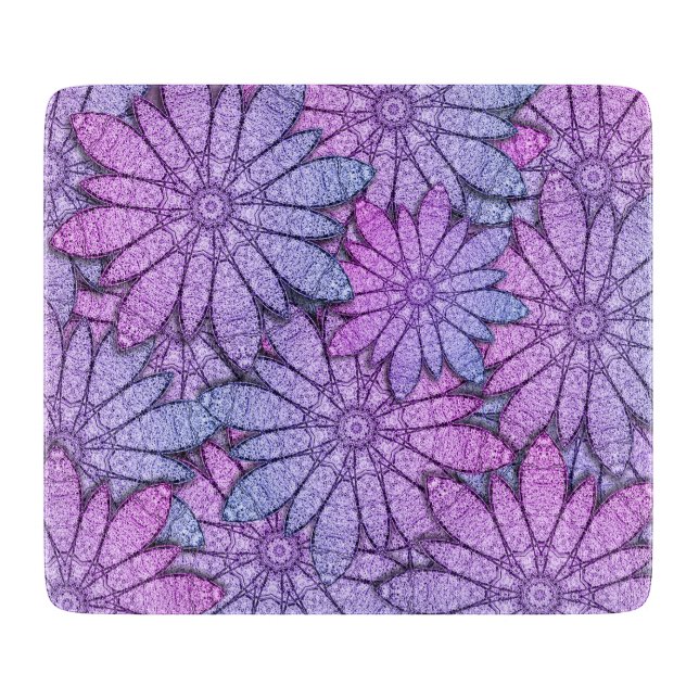 Planche À Découper Fleurs violettes amusantes en verre (Devant)