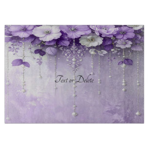 Planche à découper Fleurs violettes avec perles qu
