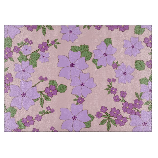 Planche À Découper Fleurs Violettes, Modèle Floral, Motif De Fleurs (Devant)