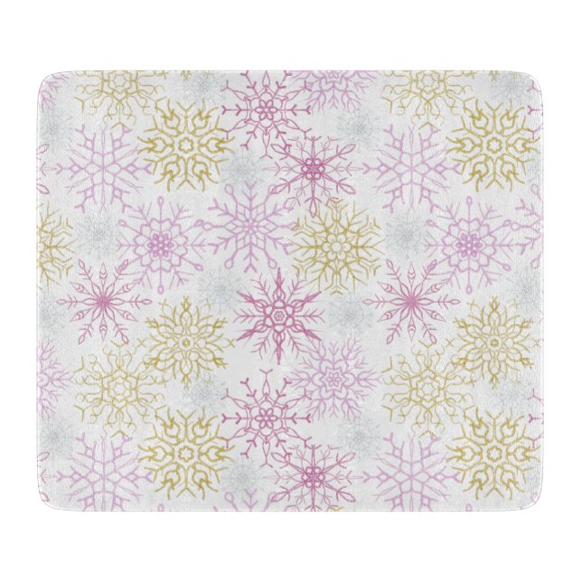 Planche À Découper Flocon de neige rose étincelant (Devant)