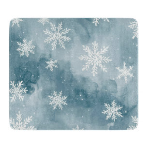 Planche À Découper Flocons de neige bleu pâle Aquarelle Hiver
