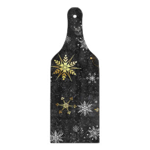 Planche À Découper Flocons de neige dorés de Noël sur fond noir