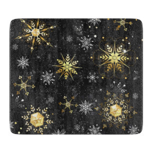 Planche À Découper Flocons de neige dorés de Noël sur fond noir