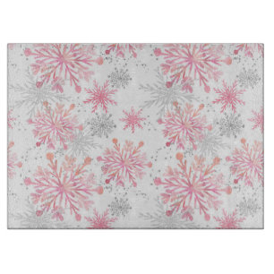 Planche À Découper Flocons de neige hivernaux à paillettes roses et a