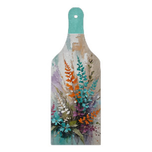 Planche À Découper Floral coloré sur Bleu Beige Blanc Lavande