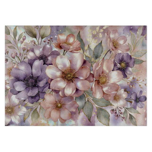 Planche À Découper Floral Glass Cutting Board Decorative Kitchen Gift (Devant)