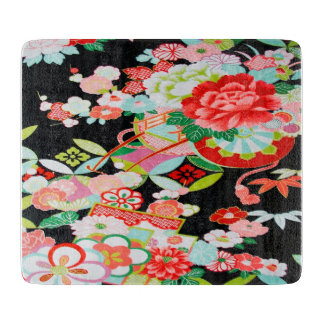 Planche À Découper Floral japonais traditionnel Fleur noir verre roug
