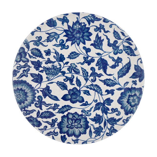 Planche À Découper Floral ornemental bleu chinois (Devant)