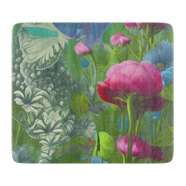 Planche À Découper Floral rose, bleu et blanc muet (Devant)