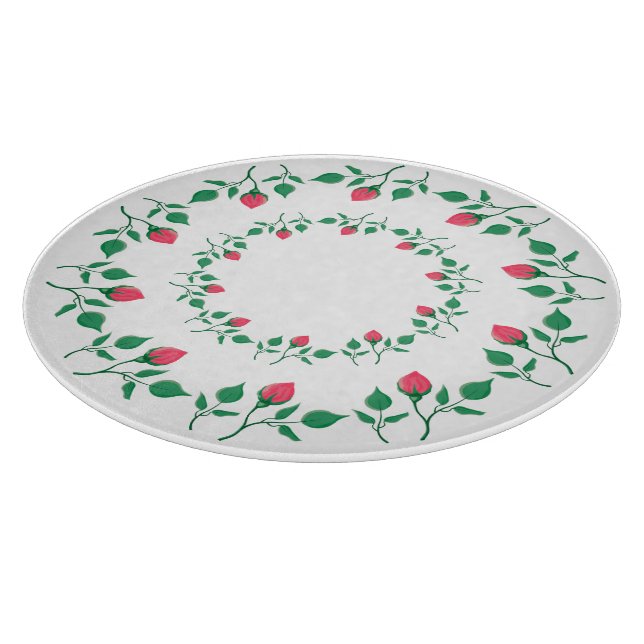 Planche À Découper Floral round frame with pink rose flowers   (Coin)