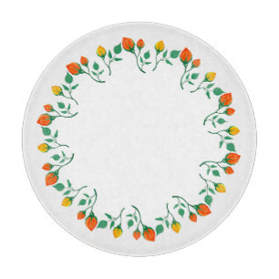 Planche À Découper Floral round frame with yellow and red rose flower