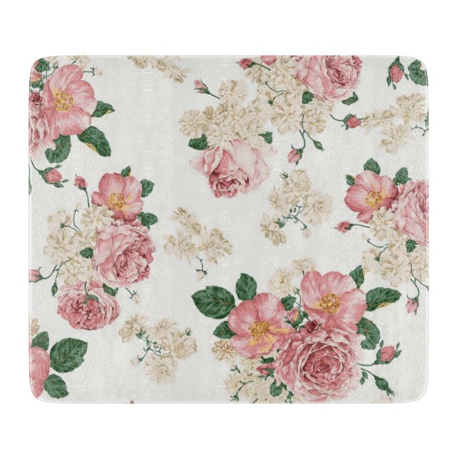 Planche À Découper Floral vintage sur blanc (Devant)