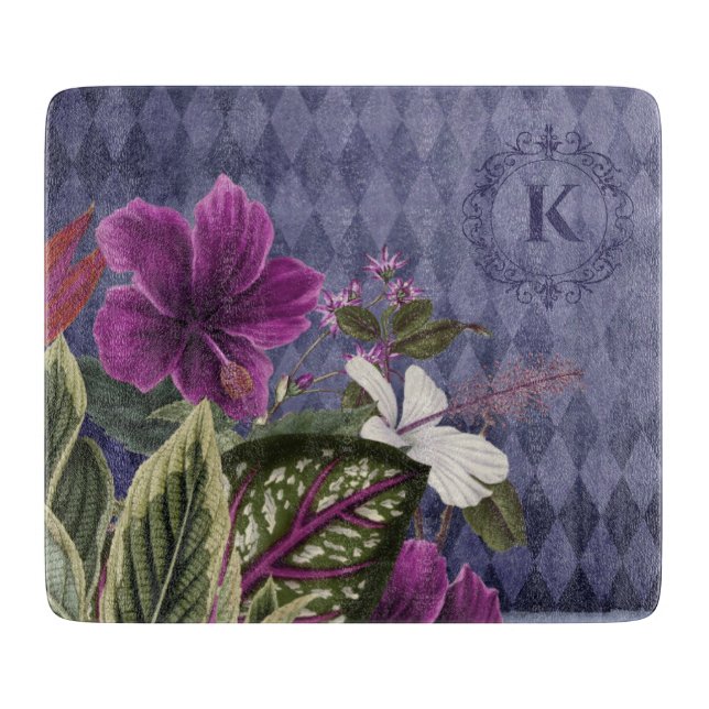 Planche À Découper Floral violet monogramme (Devant)