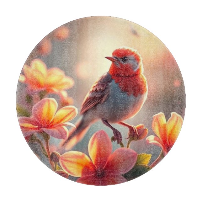 Planche à découper florale à l'oiseau orange (Devant)