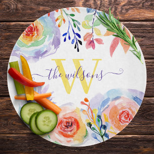 Planche à découper florale arc-en-ciel monogrammée