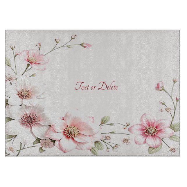 Planche à découper florale rose blanc élégante (Devant)