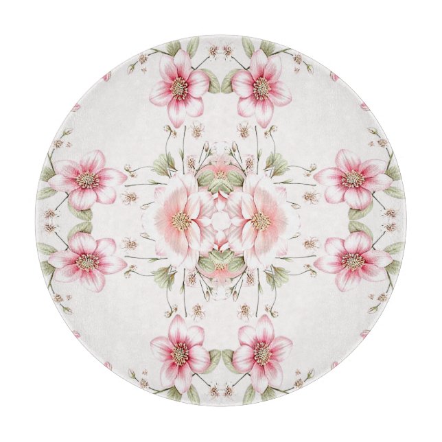 Planche à découper florale rose blanc élégante (Devant)