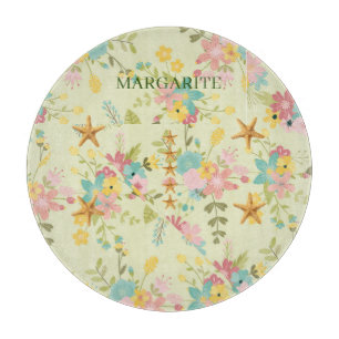 Planche À Découper Flore rose jaune rose personnalisée