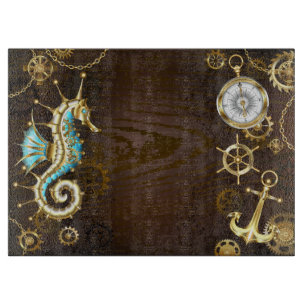 Planche À Découper Fond en bois avec hippocampe mécanique