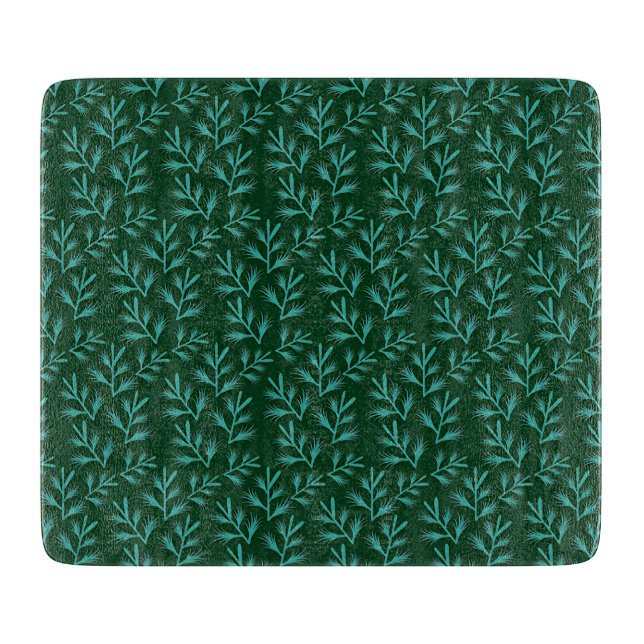 Planche À Découper Fond vert foncé avec feuilles botaniques sarcelle (Devant)