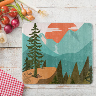 Planche À Découper Forêt Abstraite Moderne, Montagnes et Lever de Sol