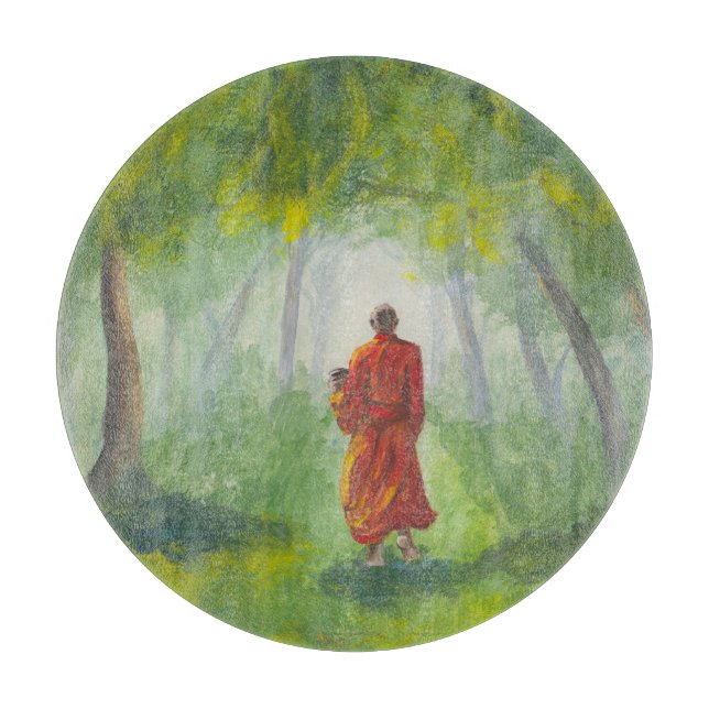 Planche À Découper Forêt asiatique, peinture de moine acrylique. (Devant)