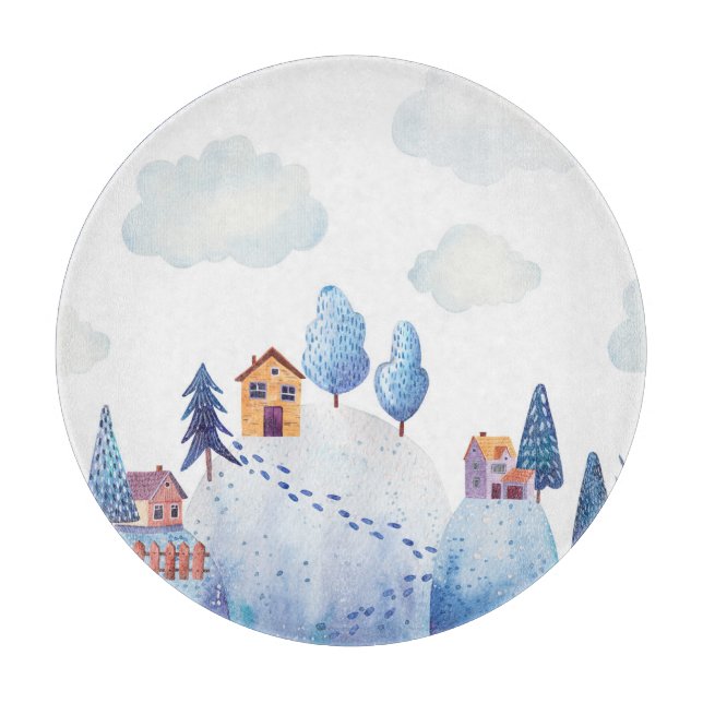 Planche À Découper Forêt d'aquarelle : Illustration du paysage idylli (Devant)