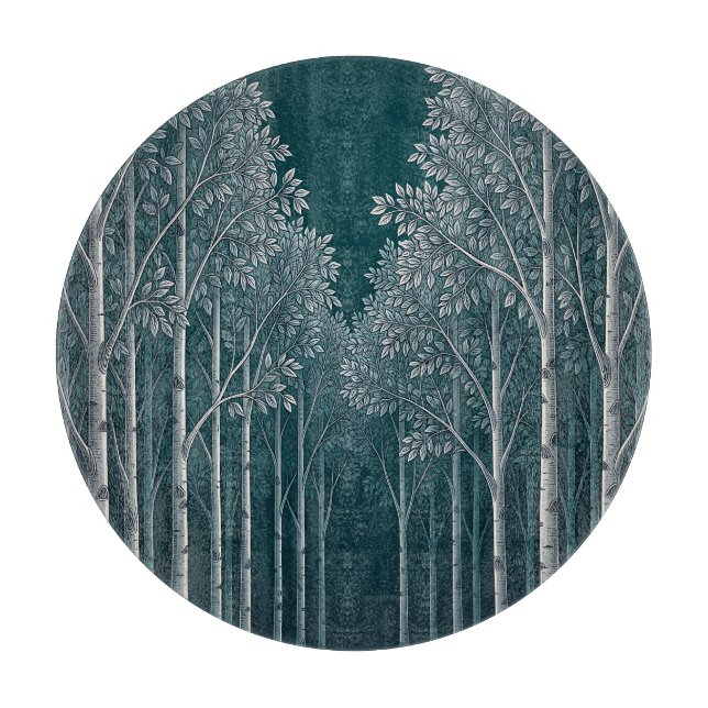 Planche À Découper Forêt d'arbres blancs et bouleaux de teinte sarcel (Devant)