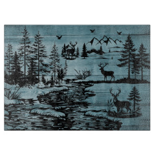 Planche À Découper Forêt de sérénité montagneuse et verre de cerf