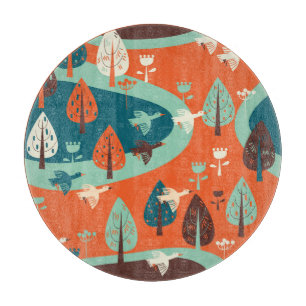 Planche À Découper Forêt d'oies : Scène Vintage de la nature