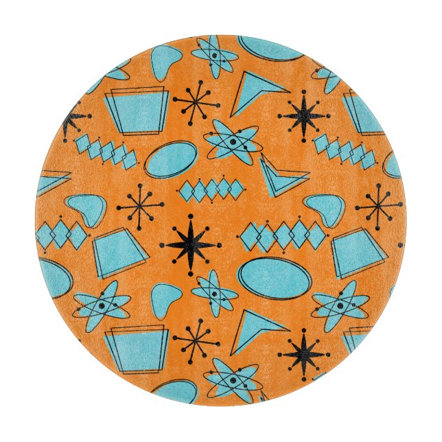 Planche À Découper Formes atomiques MCM Turquoise sur orange (Devant)