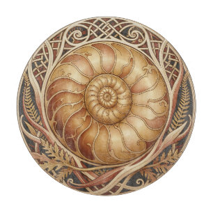 Planche À Découper Fossile d'ammonite dorée Cadre celtique Motif orné