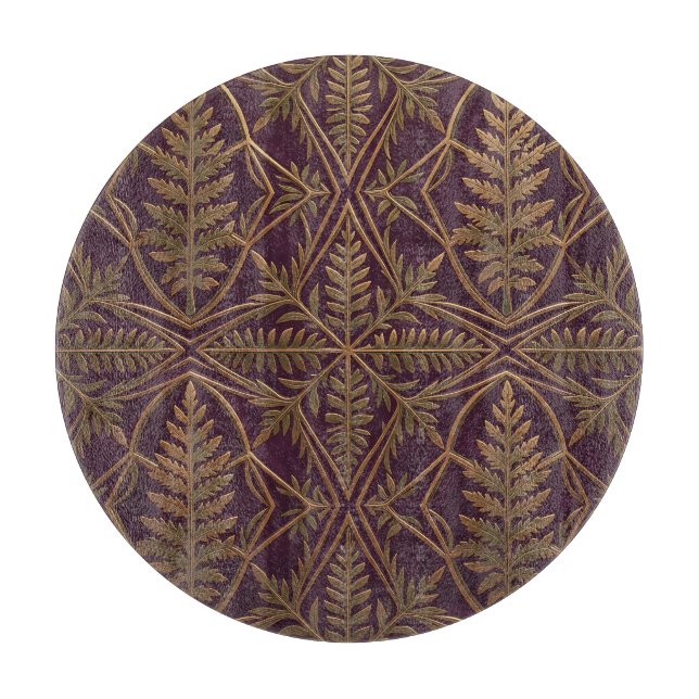 Planche À Découper Fougère dorée Géométrique Ornée Violet  (Devant)