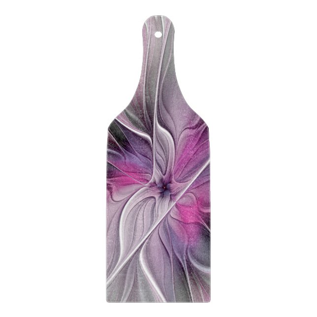 Planche À Découper Fractal Floral Moderne Abstrait Fleur Rose Gris (Devant)