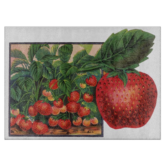 Planche À Découper Fraises anciennes, plants de fraises dans une ferm (Devant)