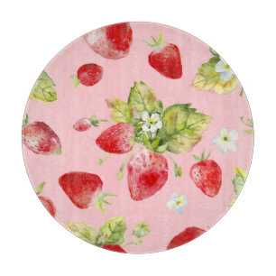 Planche À Découper Fraises d'aquarelle, motif transparent et fruité.
