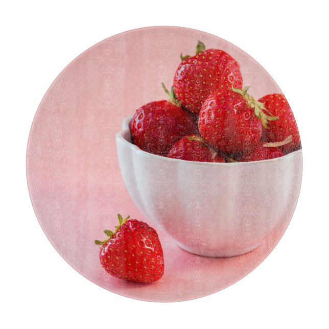 Planche À Découper Fraises Fraîches Rouges Photographie Sur Rose (Devant)