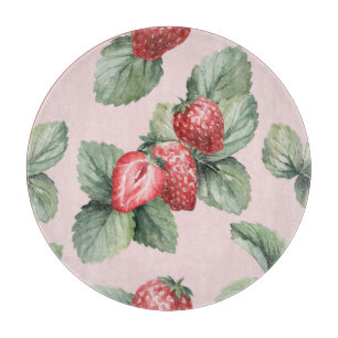 Planche À Découper Fraises mûres d'été : Aquarelle rose