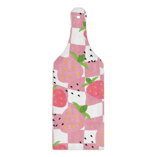 Planche À Découper Fraises roses cool design à carreaux pour cuisine