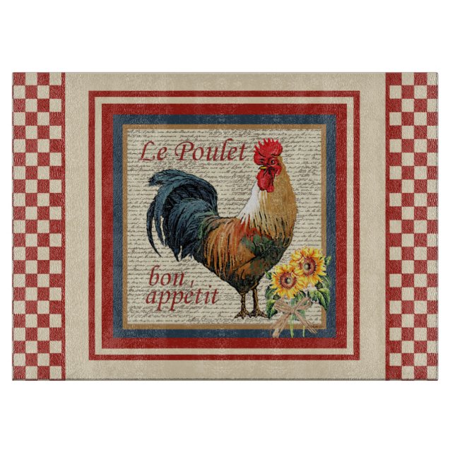 Planche À Découper Français rouge Country Rooster Le Poulet (Devant)
