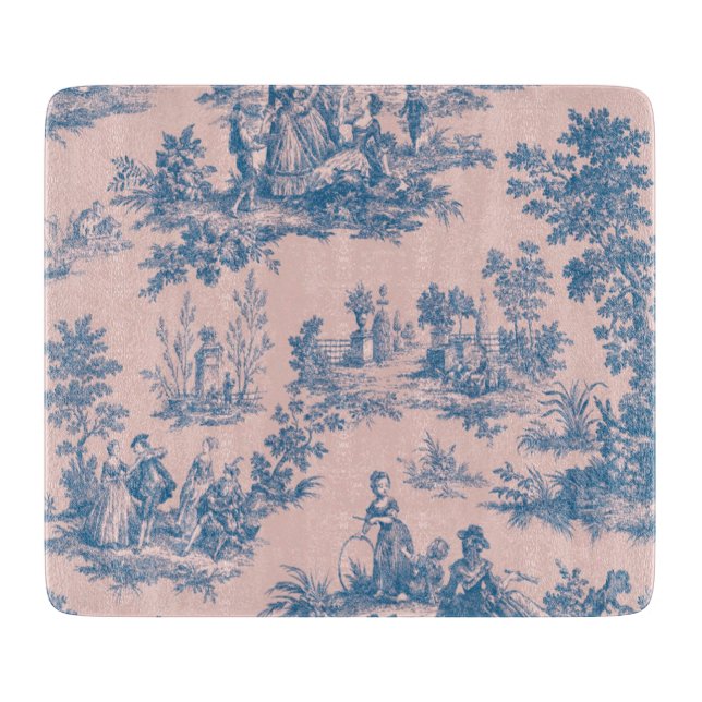 Planche À Découper French toile de jouy bleu et rose élégant (Devant)
