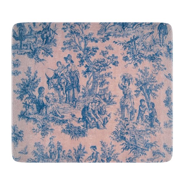 Planche À Découper French toile de jouy bleu et rose élégant (Devant)