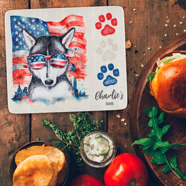 Planche À Découper Friandise drôle rouge blanc et bleu pour chien Hus (Créateur téléchargé)