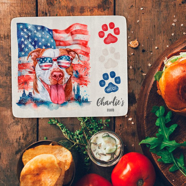 Planche À Découper Friandise drôle rouge blanc et bleu pour chien Pit (Créateur téléchargé)
